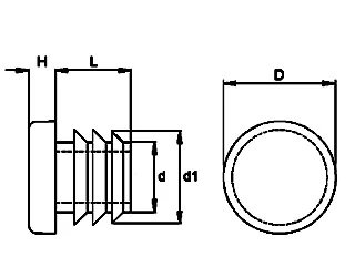 Insteekdop rond zwart 20mm tekening