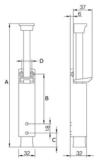 Deurvastzetter heavy duty uitslag 90 mm zilvergrijs tekening