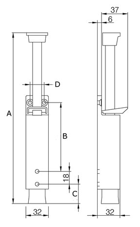 Deurvastzetter heavy duty uitslag 90 mm zilvergrijs tekening